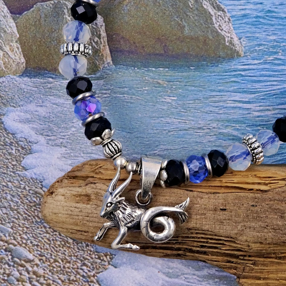 Collar con Cuentas de Plata 925 Signo de Capricornio Zodiaco Colgante Signo de Cabra de Mar Foto 1 de 4