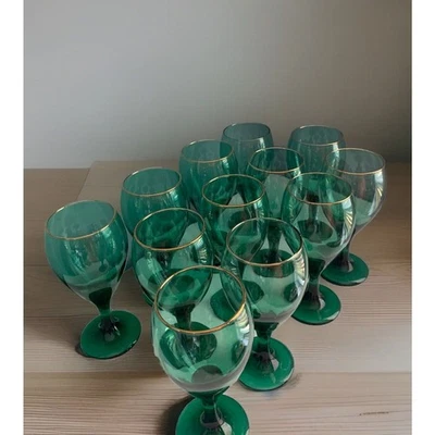 Juego de 4 copas de vino verde enebro lágrima Libbey vintage bordes dorados Foto 1 de 4