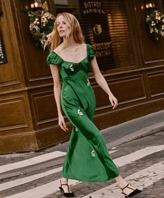 Vestido Doen Gwendolyn Verde Esmeralda Seda Floral Bordado Maxi Falda S Nuevo con Etiquetas Foto 1 de 4