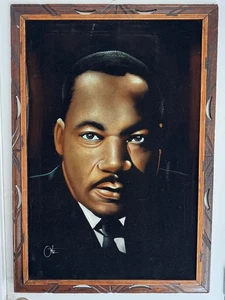 Vintage 70's Black Velvet Painting Dr. Martin Luther King Portrait Signed ORTIZ - Picture 1 of 4