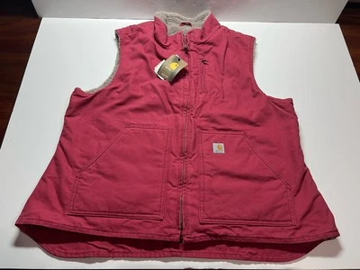 Carhartt Sherpa Lined Duck Canvas Mock Neck Vest Jacket XXL(20) Crab Apple WV001 - Image 1 of 4