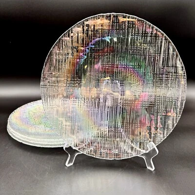 "JUEGO/4 Platos de Cena de Vidrio Irridiscente de 10,75"" Texturizado Cruz Escotilla Patrón a Cuadros" Foto 1 de 4