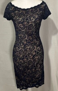 juniors Bisou Bisou navy & tan lace boat neck cap sleeve dress size 5 - Picture 1 of 6