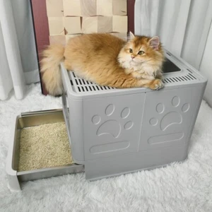 XL Katzenklo Katzentoilette mit Deckel Edelstahl Faltbar Schaufel Haubentoilette - Bild 1 von 17