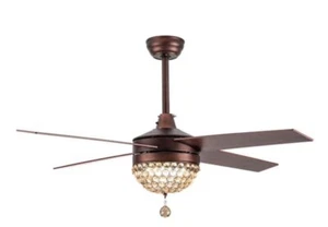 48 in. Integrated LED Coffee Brown Crystal Ceiling Fan with Light and Remote - Picture 1 of 8
