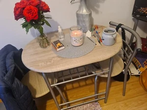Modern Oak Dining Table and 2 Chairs Set Metal Frame Kitchen - 0076 - Picture 1 of 3