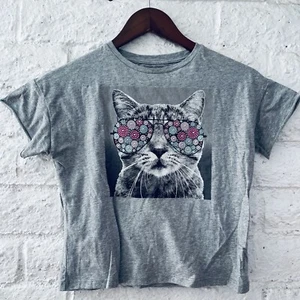 Sunglass Cat Shirt Grey For Kids Size M 10 - Picture 1 of 6