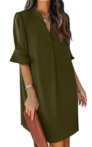 Womens V Neck Short Sleeve Shift Dress Casual Summer Loose Flowy Tunic Shirt ... - Picture 1 of 6