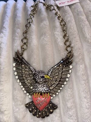 NWT Vintage BETSEY JOHNSON American Eagle Heart Pendant Statement Necklace - Image 1 of 4