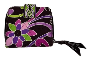 Vera Bradley Pink Purpl Zip Wallet Clear ID Card Slips Clutch Zip Around Bifold - Picture 1 of 4