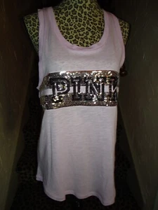 VICTORIA'S SECRET PINK M PAILLETTEN BLING LOGO TANK TOP TEE SUPER SELTEN! Neu mit Etikett - Bild 1 von 5