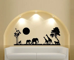 Silueta de escena de safari ~ calcomanía de pared - Imagen 1 de 3