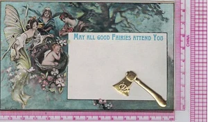 Postcard Fairies, Baby in Nest Hatchet attached, May All Good Fairies Attend You - Bild 1 von 2