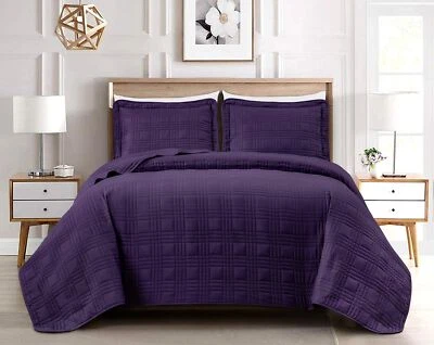 Chezmoi Collection Kingston 3-Piece Dark Purple King Size Quilt Set - Lightwe... - Image 1 of 4