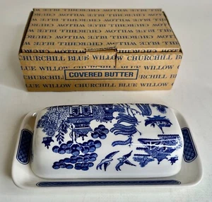 Vintage Churchill of England Blue Willow Butterdose mit Deckel - NEU - Bild 1 von 3