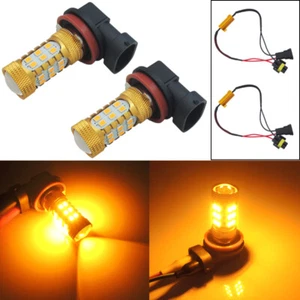 2 Amber H11 H8 Car Pickup Truck LED Fog Lights Bulbs & Decoder Error Free CANBUS - Picture 1 of 12