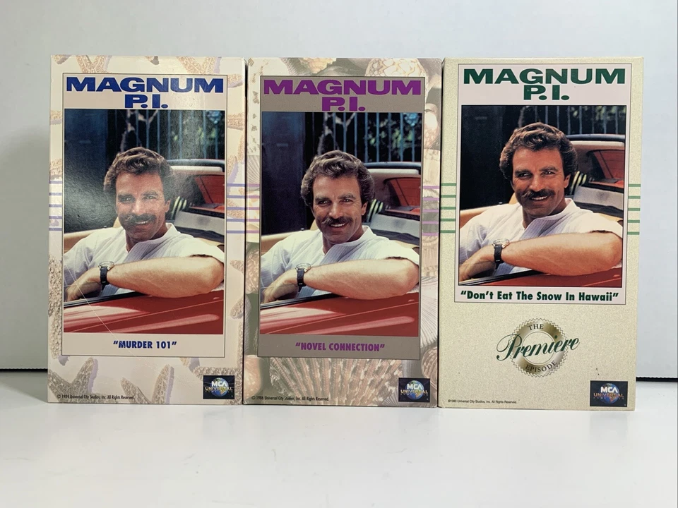 Magnum P.I. 3 VHS Episodes Lot including 'Don't Eat the Snow in Hawaii' premiere - Image 1 of 4