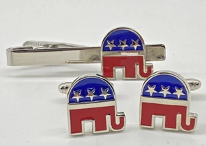 Republikanische Partei Elefant Manschettenknöpfe Kleid Hemd Manschettenknöpfe Tie Tack - Bild 1 von 4