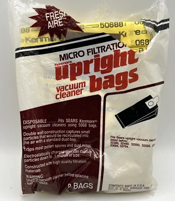 5 Pack of Sears Kenmore Vacuum Cleaner Upright Bags 20 50688 Micro Filtration - Image 1 of 4