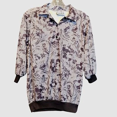 Blusa Vintage Teddi Poliéster Negra Gris Animal Estampado Abstracto Med Foto 1 de 4