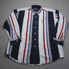 Vintage Ralph Lauren Chaps Shirt Mens Large Blue Striped Button Up Color Block