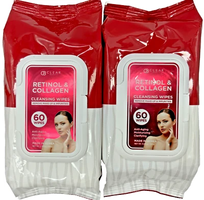 2 toallitas limpiadoras coreanas para eliminar maquillaje de retinol y colágeno de belleza transparente 60 piezas Foto 1 de 4