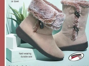 UK 5 Beige faux fur / suede boot with scotch guard - comfortable cozy stylish - Picture 1 of 3