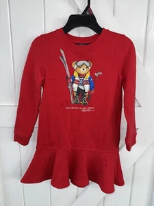 POLO Ralph Lauren Girls Size 6 Sweatshirt Fleece Skiing Bear Red Dress - Picture 1 of 4