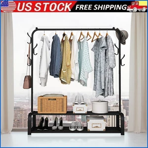 2 Tier Heavy duty Garment Rack Single Rail Clothes Metal 6 Hangers Free Standing - Picture 1 of 12