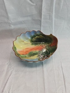japanese lustreware shell shaped bowl centerpiece handpainted vintage decor - Picture 1 of 8