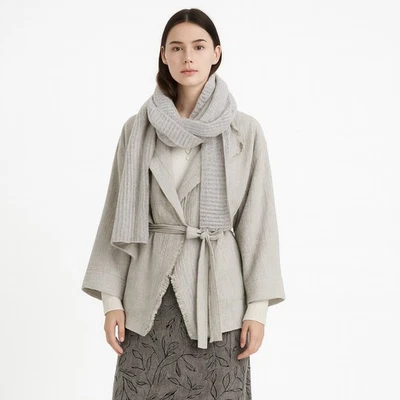 Chaqueta Anthropologie Marrakech Beige Gris Minimalista Lagenlook Cinturón Algodón M Foto 1 de 4
