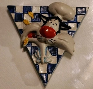 VTG Sylvester the Cat Chef Refrigerator Magnet 1994 Warner Bros Blue Check 3" - Picture 1 of 9