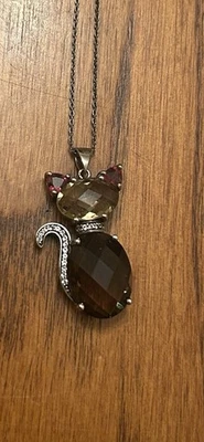 925 Sterling Cat Gemstone Necklace 20” - Image 1 of 4