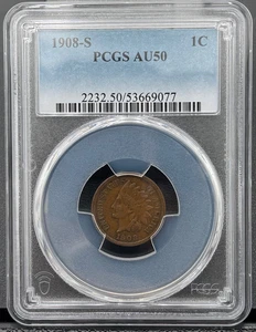 1908 S Indian Head PCGS AU 50, Low Mintage Semi Key Date - Picture 1 of 5