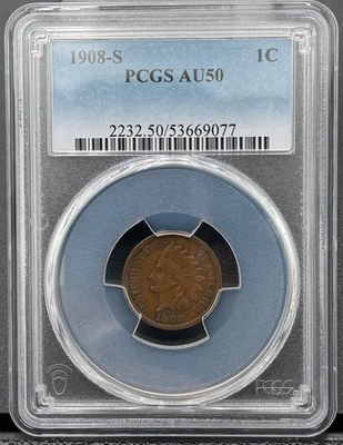 1908 S Indian Head PCGS AU 50, Low Mintage Semi Key Date - Image 1 of 4