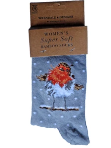 Wrendale Bamboo Socks   " JOLLY ROBIN"   grey with FREE gift bag - Picture 1 of 1