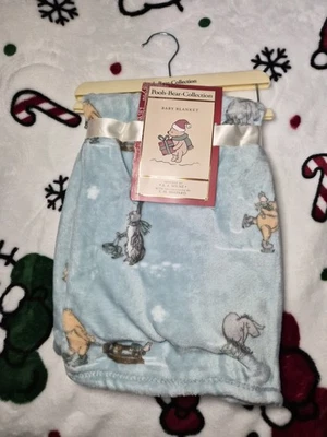 Winnie the pooh blue Christmas baby blanket - New - Image 1 of 4