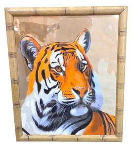 Tiger Malen nach Zahlen Gemälde Fertig Bambusrahmen Dschungel Kunst 18x22 - Bild 1 von 8