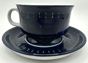 Arabia Finland Valencia Demitasse Coffee Cup & Saucer Cobalt Blue Ulla Precope - Picture 1 of 5