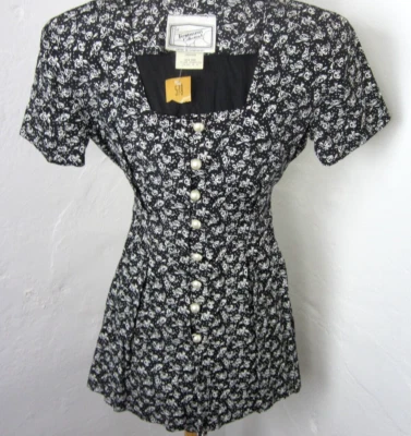 Винтажный 90-х женщин Sz 0 Fantaseas коллекции я черный цветочный комбинезон на пуговицах новый - Изображение 1 из 4