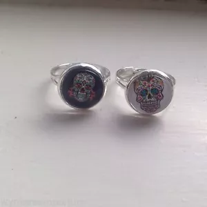 Day Of The Dead Ring Silver Plated Rockabilly Sugar Skull - Picture 1 of 3