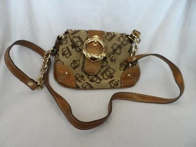 Bandolera pequeña Kathy van Zeeland lona bronce y crema con solapa superior Foto 1 de 4