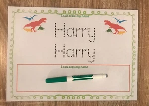 Personalised Dinosaur learn to write my name I can write my name mat & pen - Picture 1 of 1