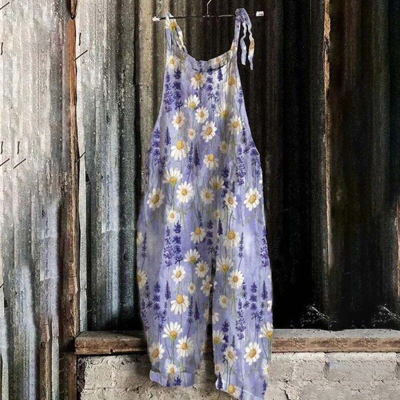 Macacão Feminino Floral Baggy Dungaree Boho Feminino Verão Macacão Playsuit - Imagem 1 de 4
