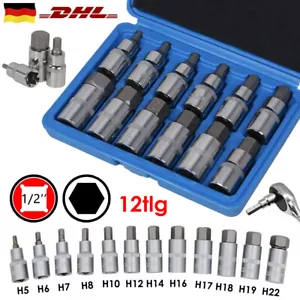 12-TLG STECKSCHLÜSSEL SATZ 5-22 mm INNENSECHSKANT NÜSSE 1/2 für INBUS SCHRAUBEN - Bild 1 von 18