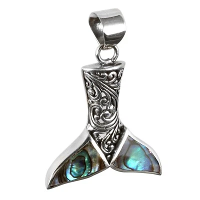 925er Silber Anhänger Kettenanhänger Walflosse Abalone Perlmutt Handarbeit PS687 - Bild 1 von 4
