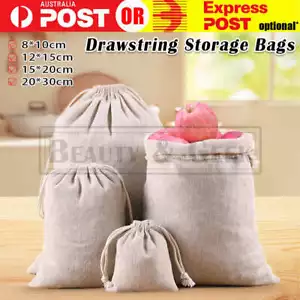 Up to 100PCS Drawstring Storage Bags Pouch Calico Canvas Linen Tote Gift Bulk AU - Picture 1 of 10
