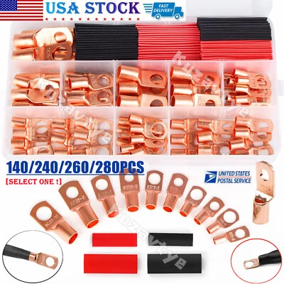 240/140Pcs Cable Lug Kit Car Battery Ring Terminals Copper Crimp Wire Connectors - Image 1 of 4