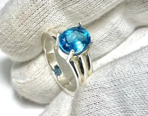 Original London Blautopas Herrenring, 925 Sterling Silber, Naturtopas Herren - Bild 1 von 7