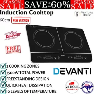 BLACK TWIN 240V INDUCTION COOKTOP LED 10-HEAT DOUBLE GLASS COOKER HOT PLATE HOB - Picture 1 of 12
